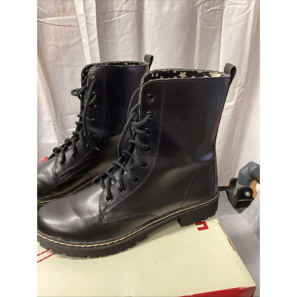 UNIONBAY WOMENS LACE UP BIKER BOOTS BLACK SIZE 7 Med